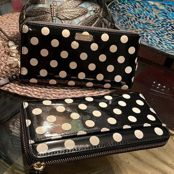 Kate Spade Black Polka Dot Patent Leather Wallet